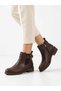Women's Brown Buckle Detailed Zippered Stylish and Comfortable Non-Slip Sole Daily Boots