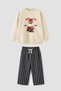 Boy's Cotton Stone Teddy Bear Printed and Striped Bottom and Top Set - 2