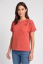 Women Crew Neck Short Sleeve Embroidered Top, Rust Brown