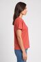 Women Crew Neck Short Sleeve Embroidered Top, Rust Brown - 3