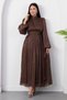 High Collar Stoned Long Sleeve Chiffon Dress Grs4206 - 5