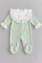 Baby Girl Mint Green Scallop Lace Collar Floral Embroidered Romper with Booties – 100% Cotton Ribbed Baby Romper