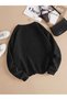 Unisex Black Crew Neck 3 Thread Basic Plain Sweatshirt - 2