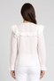 Women Crew Neck Long Sleeve Eyelet Shirt, White - 4