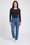 Women Round Neck Long Sleeve Plain Bodysuit, Black - 2
