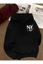 Unisex Nyc Brooklyn Written Two-Way Design Premium Hooded Oversize Sweatshirt with 2 Yarns - 2