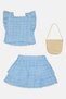 Toddlers Girl 3 Pieces Eyelet Top And Skirt With Handbag Set, Blue - 2
