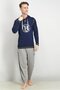 Men Printed Long Sleeve Hooded Sleepwear, Dark Navy Blue - 4