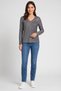 Women V-Neck Long Sleeve Metallic Top, Silver - 2