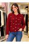 Women's fuzzy, bearded, embroidered, button-down cardigan