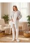 New Season Ecru Jacquard Shawl Collar Winter Breastfeeding Compatible Special Design Long Sleeve Maternity Pajama Set - 5