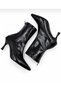 Black Cracked Patent Leather Back Zipper 8 cm Heeled Stretch Stiletto Boots - 2