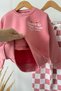 Girl's Checkerboard Patterned Oversize 3-Yarn Sweatshirt and Wide-Leg Sweatpants Set - 6