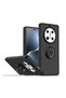 Honor magic 7 lite compatible case with ring stand, extra impact protection hard silicone cover - black