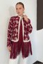 Women's Black Floral Embroidered Loose Fit Jacket with Judge Collar and Ribbon Detail - 5