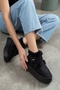 Velcro Black (4.5 cm) Daily Use Boots with Fur Lining and Laces
