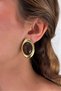 Rovena Oval Stone Detailed Steel Earrings - Gold Brown - 2