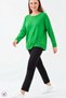 Women's Green Large Size Boat Neck 100% Cotton Thread Knit Thin Knitwear Blouse with Openwork Sleeves and Hem - 2