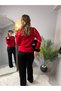 Long Sleeve Basic Blouse with Fur Detail on the Sleeves Modal Fabric Red - 3131 - 5