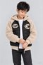 Boy's Quilted Plush Sleeve Hooded College Jacket - 2