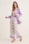 Women's Lilac Floral Patterned Triple Pajama Set with Robe, Stylish Home Wear - 2
