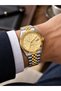 Men's Wristwatch Gold Color Honeycomb Pattern Dial Silver Gold Dual Color Steel Case and Band Quartz Movement Calendar Classic Stylish Analog Watch - 2