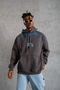 Men's 3 Thread Cotton Hooded Printed Oversize Sweatshirt Hoodie with Pockets - Gray - 4
