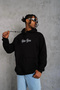 Men's 3 Thread Cotton Hooded Printed Oversize Sweatshirt Hoodie with Pockets - Black - 6
