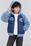 Boy's Quilted Plush Sleeve Hooded College Jacket - 2