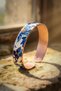 Garden Notebook Blue Peony Handmade Copper Flower Patterned Handcuff Bracelet Adjustable - 4