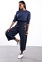 Navy Blue Accessory Detailed Elastic Waist Trousers 51489 - 3