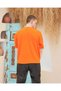 Marchè Bien Men's Crew Neck T-Shirt with Embroidery Short Sleeve Oversize T-Shirt - Orange - 3
