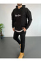 Men's 3 Thread Cotton Hooded Printed Oversize Sweatshirt Hoodie with Pockets - Black - 2