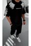 Men's Short Sleeve Summer T-Shirt Crew Neck Printed Oversize T-Shirt - Black - 4