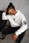 Marchè Bien Berkek 3 İplik Pamuklu Kapüşonlu Baskılı Cepli Oversize Sweatshirt Hoodie - Eyaz - 4