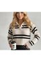 Women's Winter Polo Collar Striped Crop Sweater