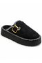 Women's Black Fur-Lined Suede Look Thick Sole Winter Slippers