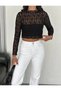 Women's Lace Long Sleeve Blouse - Black - 5