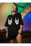 Women's Printed T-Shirt Short Sleeve Crew Neck Oversize Comfortable Fit T-Shirt - Black - 2
