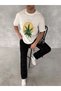 Marchè Bien Men's Short Sleeve Summer T-Shirt Crew Neck Printed Oversize T-Shirt - White - 3