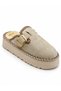 Women's Beige Fur-Lined Suede Look Thick Sole Winter Slippers - 3