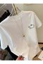 Women's Smile Printed T-Shirt Short Sleeve Crew Neck Oversize T-Shirt - White - 2