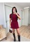 Marchè Bien Women's Short Sleeve Blouse and Mini Skirt Two-Piece Knitwear Set - Burgundy - 3