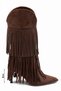 Women's coffee suede layered tassel detailed pointed toe thin high heeled boots - 2