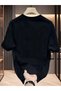 Women's Short Sleeve Summer T-Shirt Crew Neck Printed Oversize T-Shirt - Black - 2