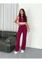 Marchè Bien Women's Osy Modal Soft Textured Fabric Full Zipper Crop Pants Double Set - Burgundy - 3