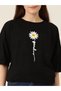 Marchè Bien Women's Daisy Printed T-Shirt Short Sleeve Crew Neck Oversize T-Shirt - Black - 4