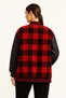 Women's College Jacket Checkered Lumberjack Sleeves Faux Leather Zippered Quilted Lining - Burgundy - 2