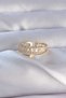 Brass Gold Color Zircon Stone Baguette Waterway Model Adjustable Ring - 2