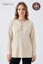 Women's Winter Twisted Patterned 4-Button Knitwear Look Mother's Combed Cotton Blouse